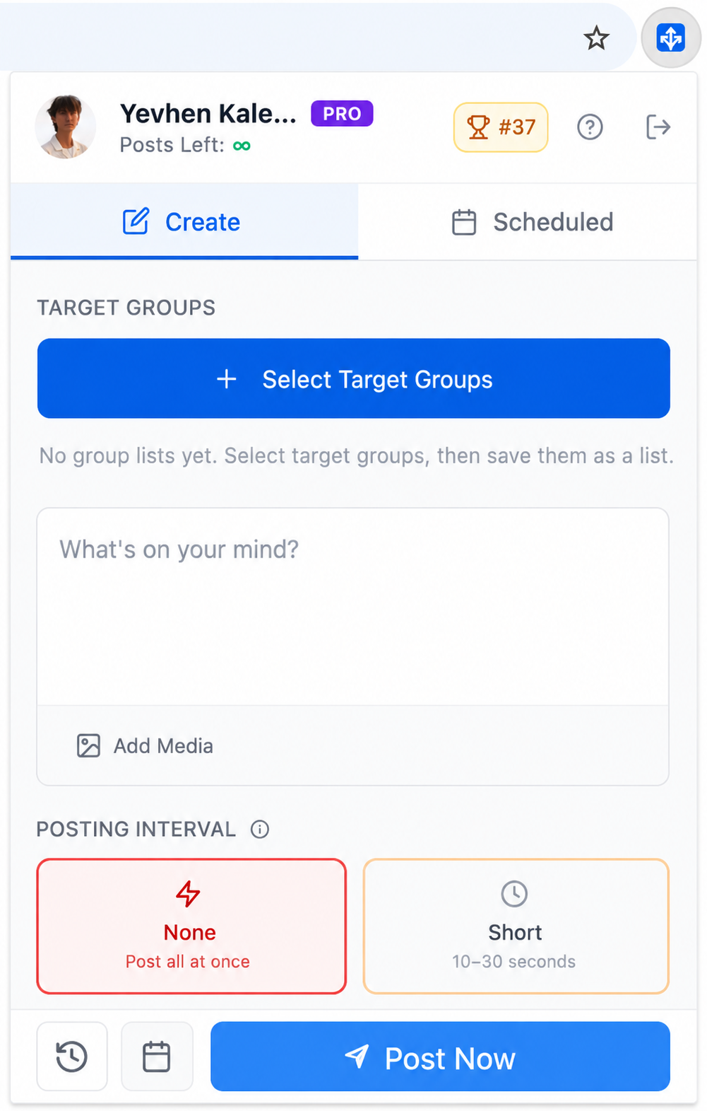 AI Groups Poster Chrome extension for group collections, post variations, and scheduling workflows
