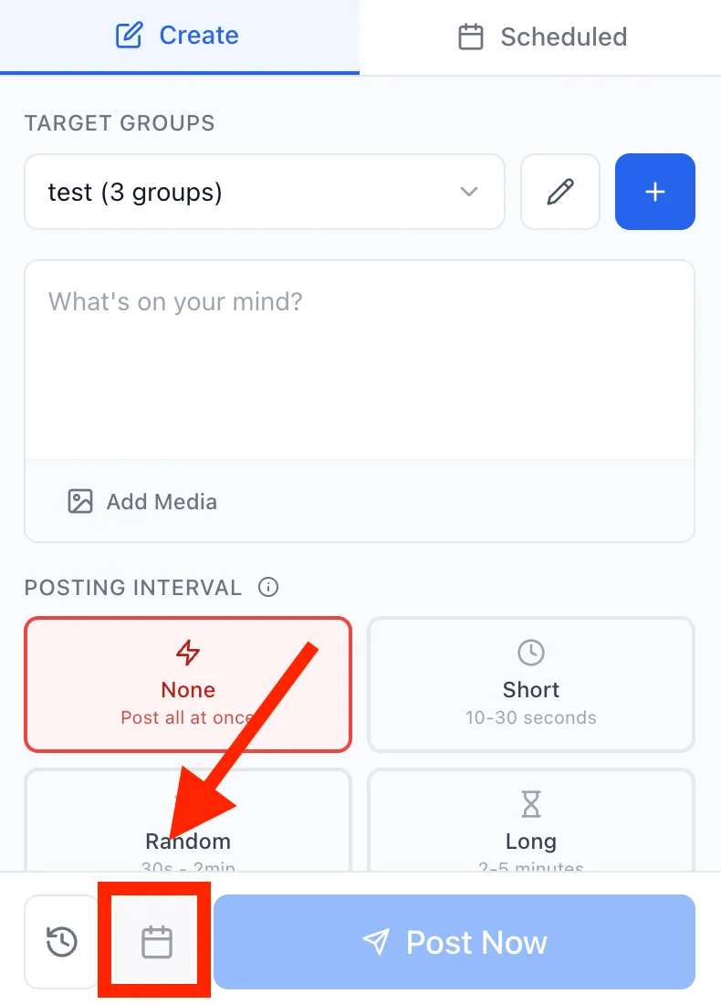 Create workflow with calendar button for opening Schedule Post modal