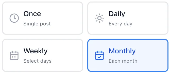 Monthly frequency selected in AI Groups Poster Schedule Post modal