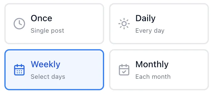 Weekly frequency selected in AI Groups Poster Schedule Post modal